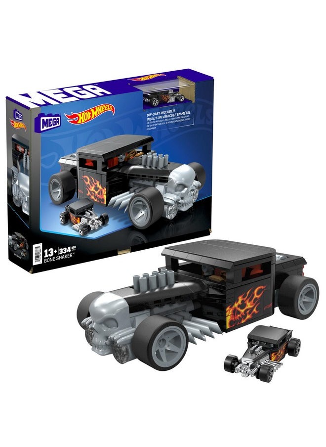MEGA - Hot Wheels Collectible Car Building Toy Bone Shaker With 334 Pieces And Diecast Model Build & Display Set For Collectors Black And Chrome - Image 1