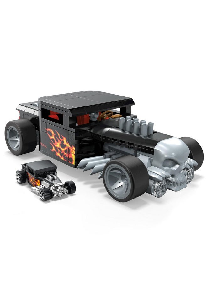 MEGA - Hot Wheels Collectible Car Building Toy Bone Shaker With 334 Pieces And Diecast Model Build & Display Set For Collectors Black And Chrome - Image 1