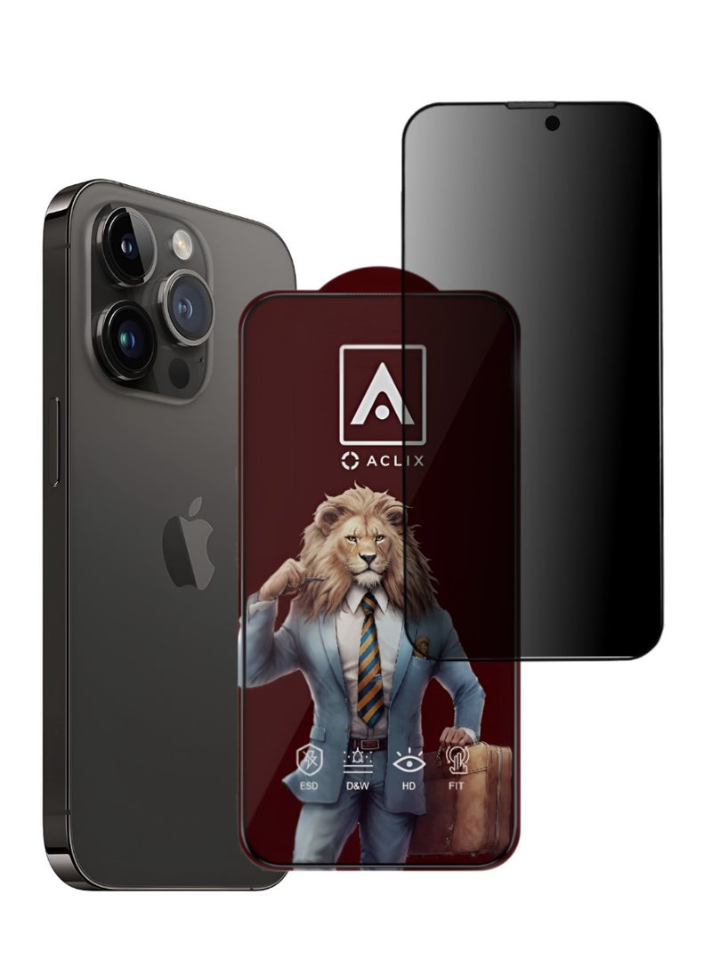 ACLIX Antistatic ESD Dustproof Premium Quality High Definition Anti-Spy Privacy Tempered Glass Screen Protector Designed For  iPhone 14 Pro Max - Image 1