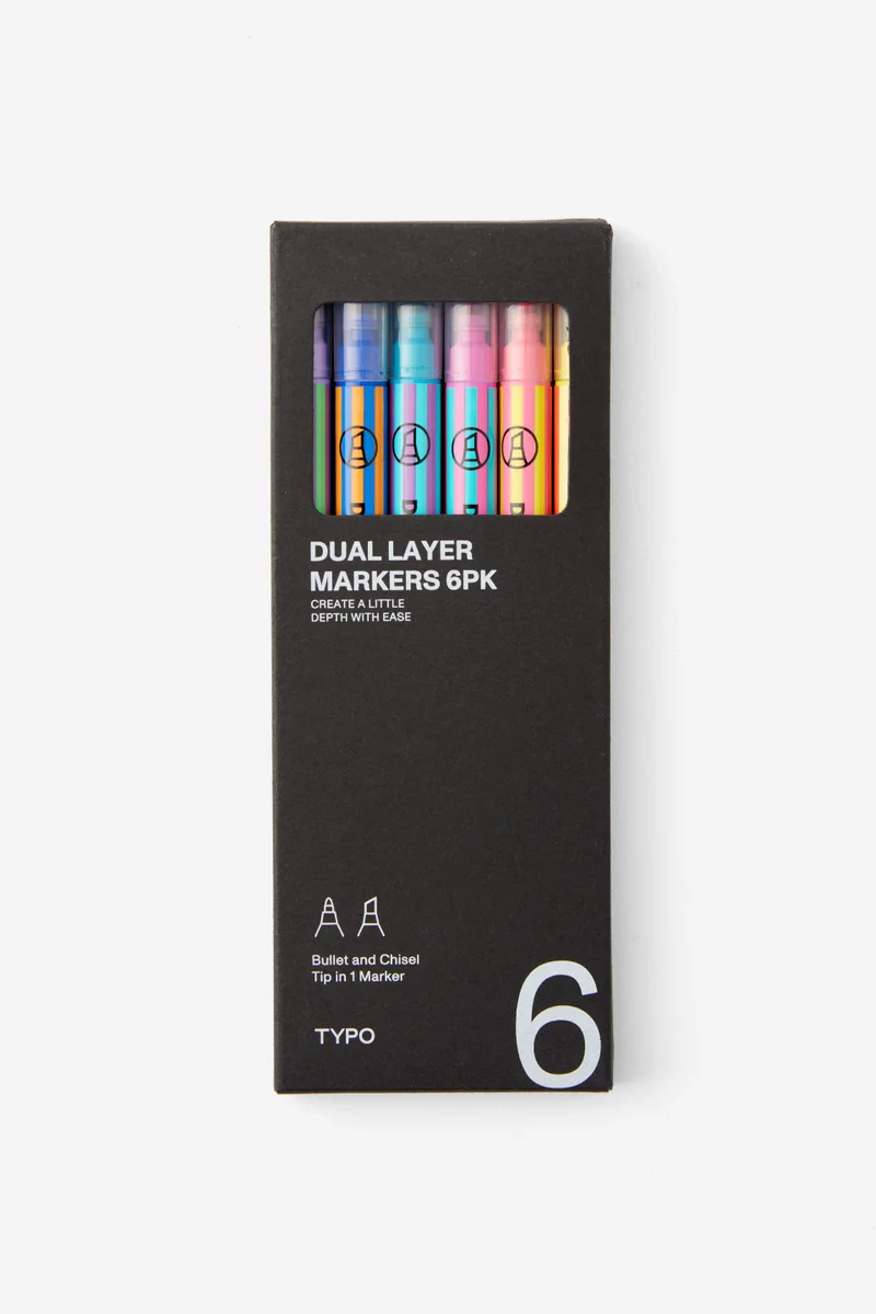 Typo Dual Layer Markers 6Pk