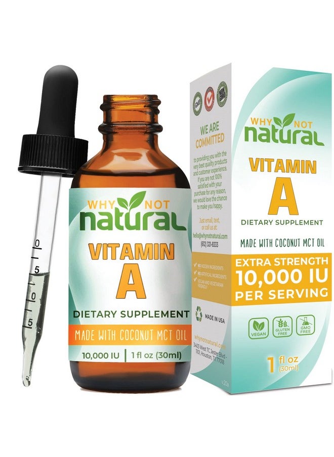 Why Not Natural - Vitamin A Drops 10000 Iu Liquid Retinyl Palmitate With Coconut Mct Oil Vegan Micellized Vit A Supplement For Skin Eyes Acne 1 Oz Sublingual Tincture - Image 1