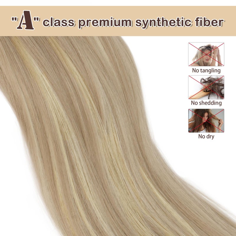 BARSDAR Short Straight Ponytail Extension - 16 Inch Drawstring Blonde Ponytail Hair Extensions for Women - Synthetic Fake Pony Tails Hairpieces Clip in Ponytails Daily - Light Ash Blonde Mixed - Image 4