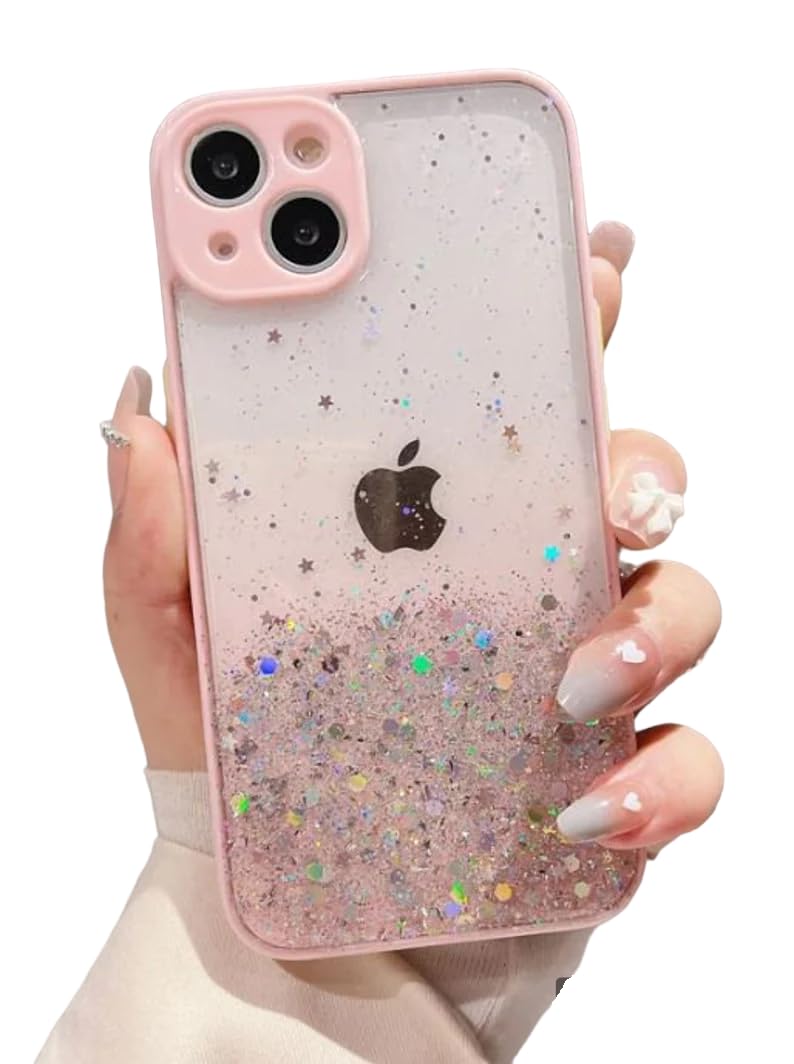VONZEE® Case Compatible with iPhone 13 (6.1 inch), Non Moving Glitter Cover for Girls & Women Soft TPU Shockproof Anti Scratch Drop Protection Cover (Pink) - Image 3