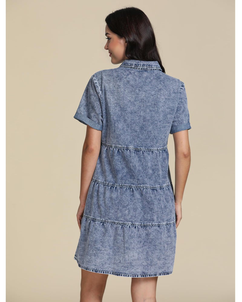 GRAPENT Short Homecoming Denim Dresses Blue Spring Dress for Women 2025 Summer Casual Dresses for Women Button Down Shirt Jean Dress Color Bay Blue Baggy Oversized Small Size 4 Size 6 - Image 2