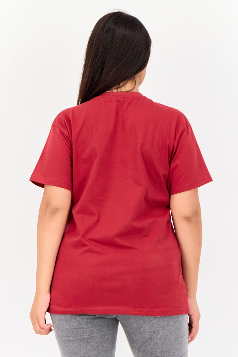 Hello Kitty Women Round Neck Short Sleeve Graphic Print T-Shirt, Dark Red - Image 3