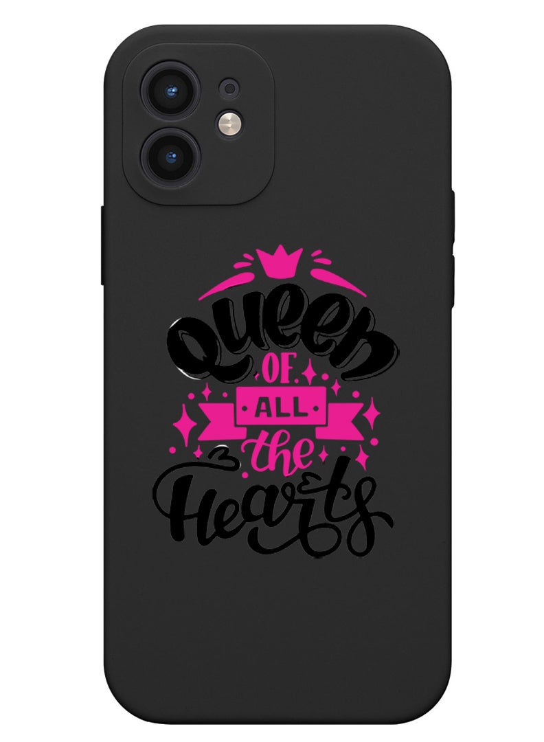Theodor Protective Slim Fit Case Liquid Silicone Cover with Full Body Protection Anti-Scratch Shockproof Case For iPhone 12 Black  - Queen of all hearts copy - Image 1
