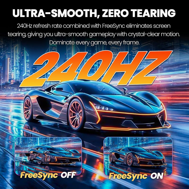 CRUA شاشة ألعاب 24 بوصة FHD 240Hz منحنية 2800R، دقة 1080P (1920x1080)، 120% sRGB، سرعة 1ms (GTG)، FreeSync، VESA، مناسبة للألعاب الإلكترونية والمكتب والاستخدام المنزلي، مكبر صوت مدمج - Image 2
