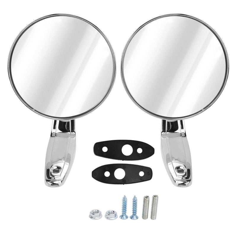 Manual Folding Car Door Side Mirrors Replacement Driver Passenger Side Round Rear View - Image 2