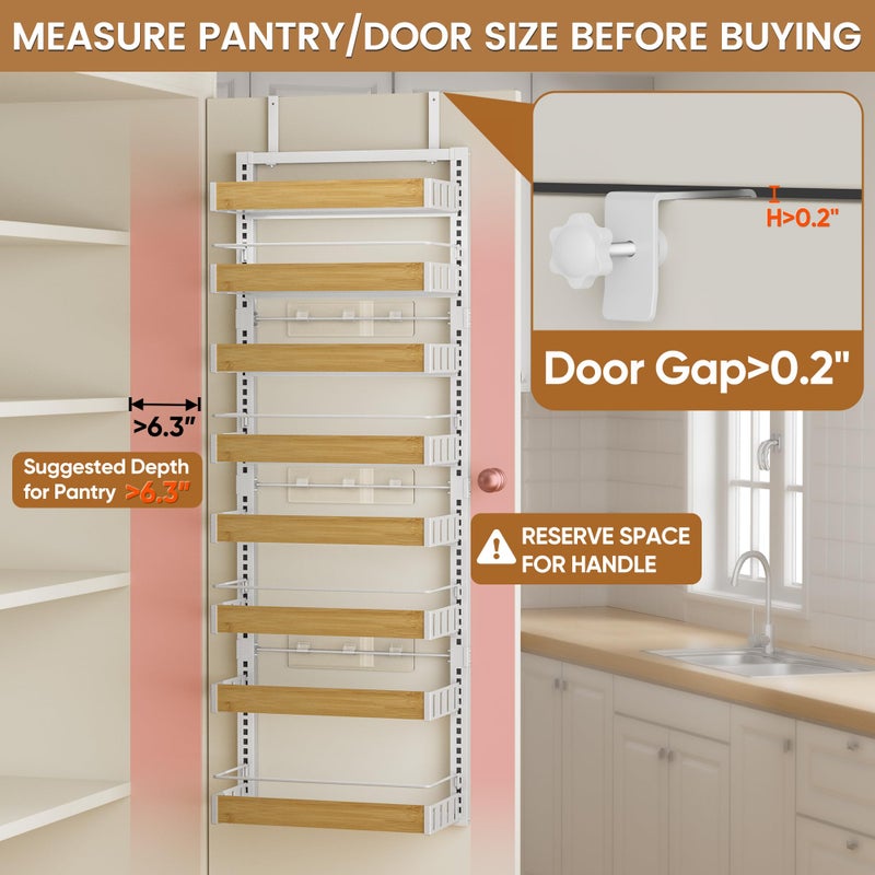 POKIPO 8 Tier Over The Door Pantry Organizer, 2 IN 1 Wall Mount or Hanging Spice Rack Seasoning Shelves with Adjustable Basket, Back of Door Organizer and Storage for Kitchen Cabinet and Room Closet - Image 3