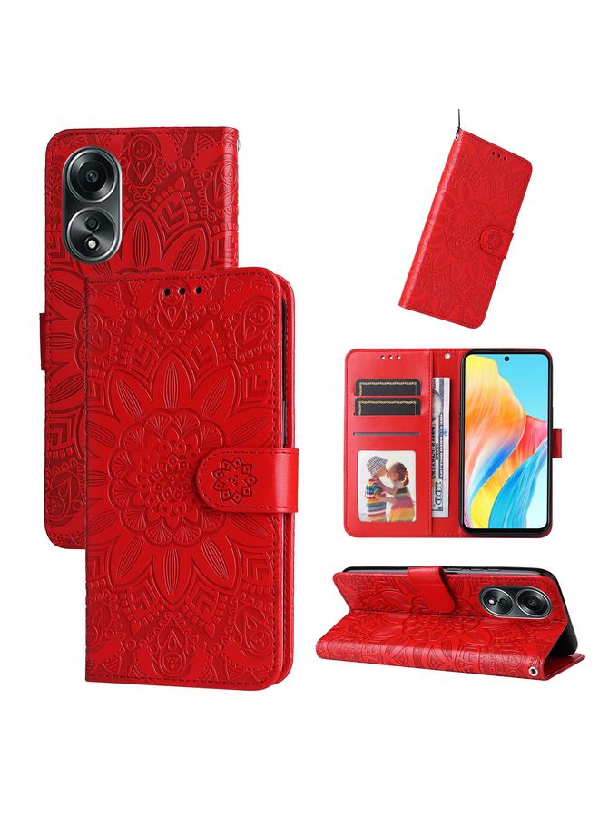 اس-توب جراب لهاتف OPPO A58 4G مصنوع من الجلد المنقوش بنقشة عباد الشمس - Image 1