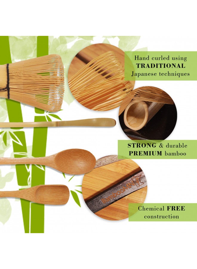 BambooMN BambooMN Matcha Whisk Set - Golden Chasen (Tea Whisk) + Chashaku (Hooked Bamboo Scoop) + Tea Spoon - 1 Set - Premium Matcha Set to Prepare a Traditional Cup of Matcha  - Image 4