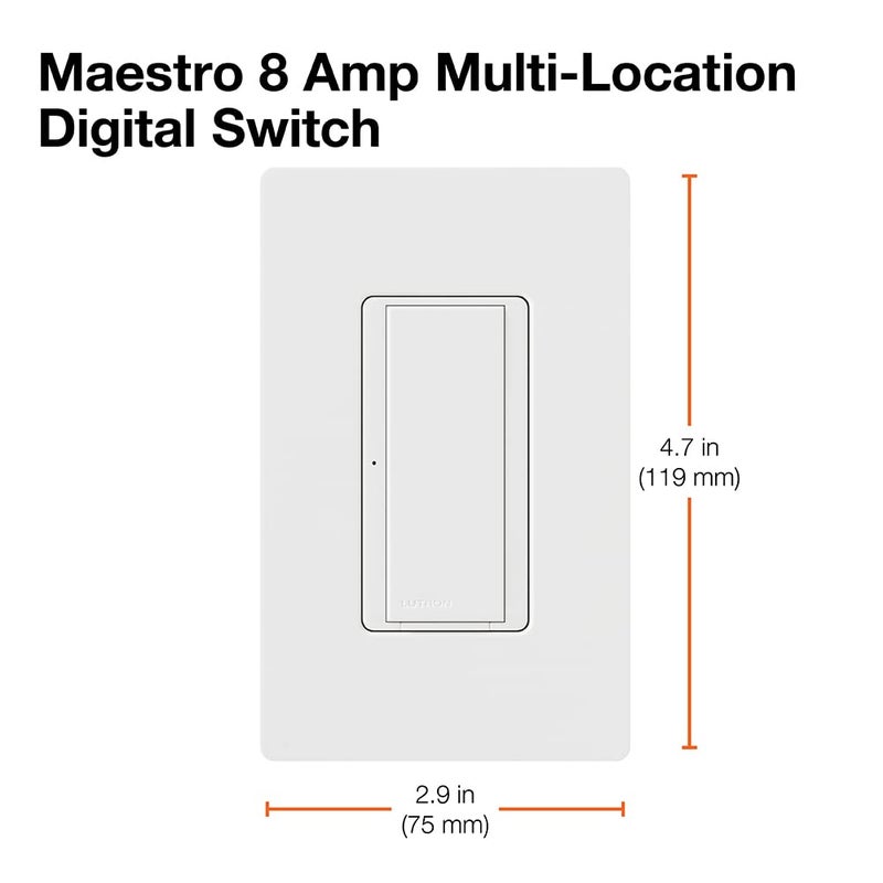 Lutron Maestro Digital Switch, 8A Single Pole/Multi Location, MA-S8AM-WH, White - Image 5