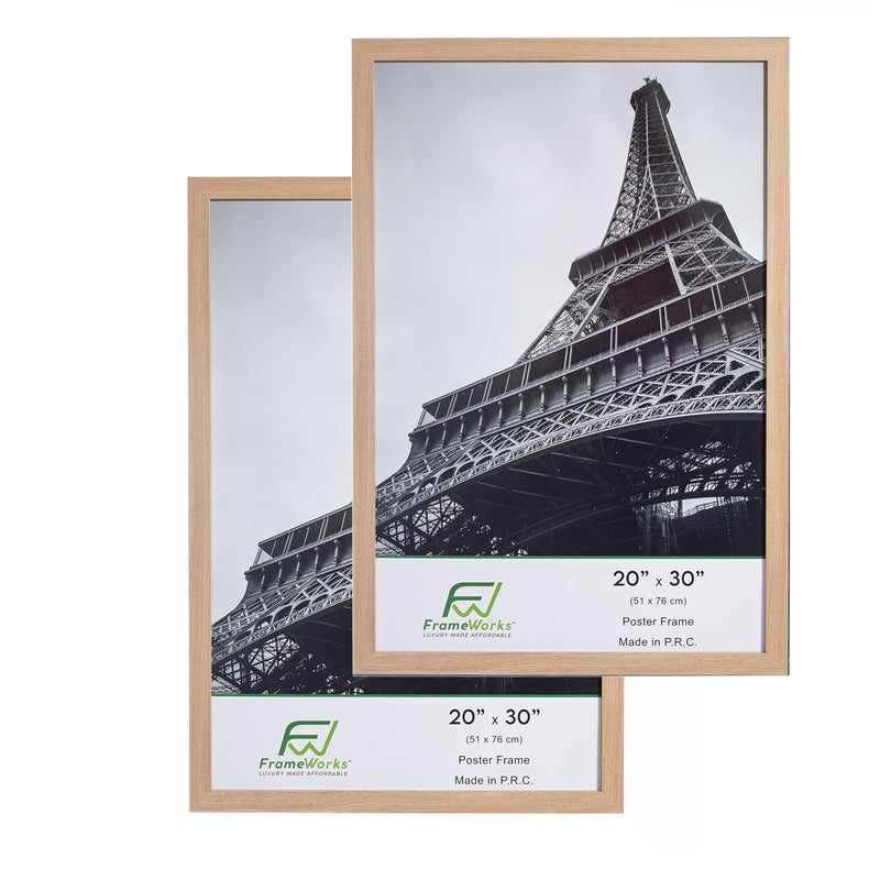FrameWorks 20x30 Wooden Poster Frame Classic Natural Oak Matte Edged Frames wShatterproof Acrylic Glass Photos Posters Prints Wall Decor  Home Office Gallery Display  Natural Oak  2 Pack