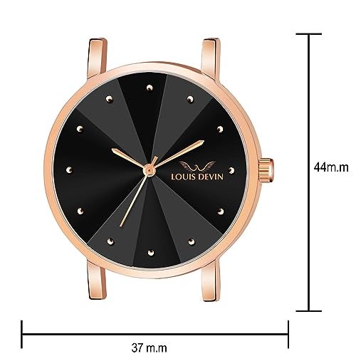 LOUIS DEVIN Rose Gold Plated Mesh Chain Analog Wrist Watch for Women (Black Dial) | LD-RG173-BLK - Image 5