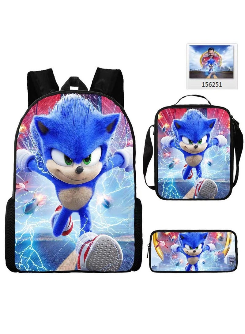 Sonic Primary School Backpack Cartoon Anime Backpack Messenger Bag Pencil Case Three-Piece Set 29*16*42cm