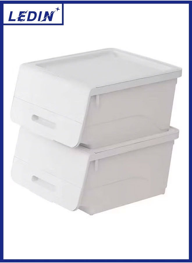 LEDIN 2 Pieces of Front Open Plastic Storage Box Plastic Storage Container, Top Groove Design, Removable Frosted Flip Cover,Strong Carrying Capacity  - Image 1