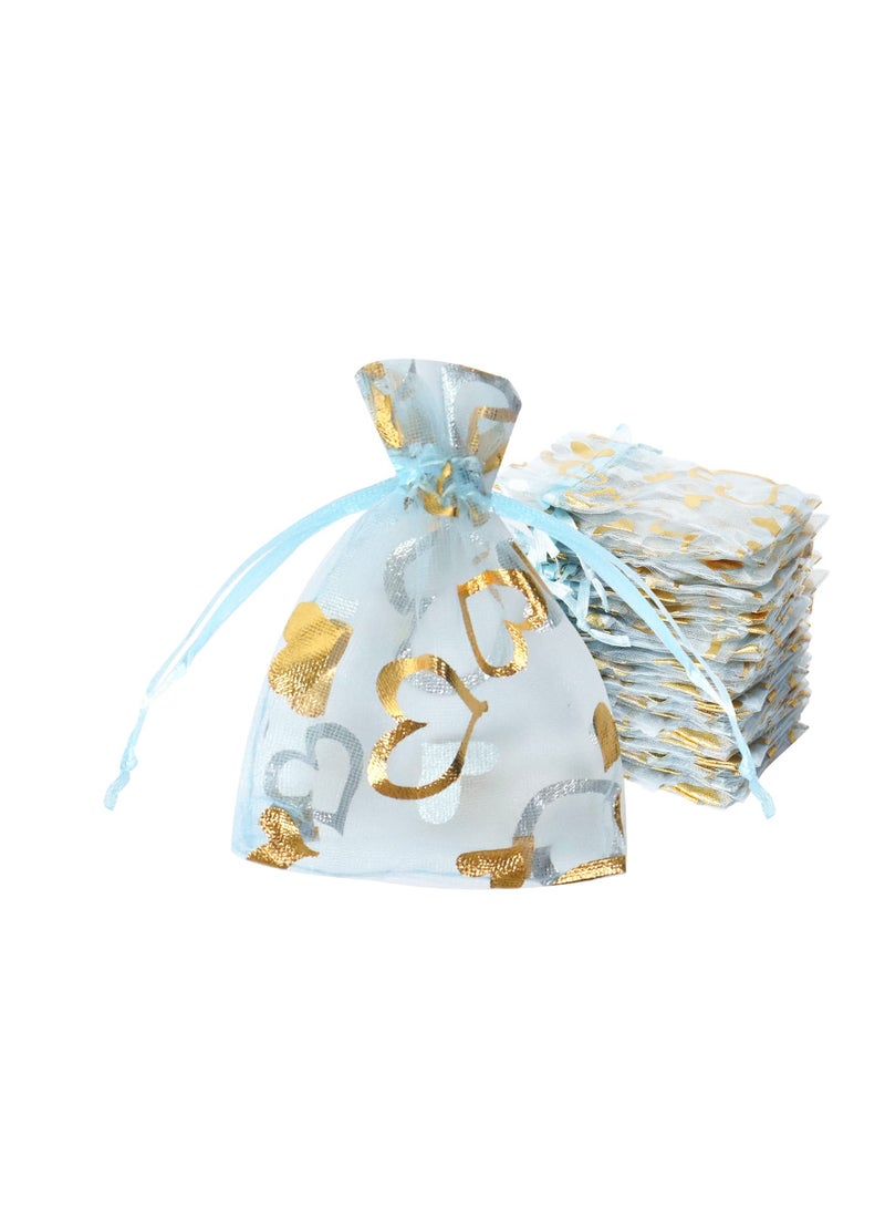 SYOSI Organza Gift Bags, 100 Pcs Small Organza Bags with Drawstring, Jewellery Pouches, Heart Organza Bags Mesh Drawstring Bag, Candy Bags, for Wedding Birthday Anniversary Party Supplies  - Image 1