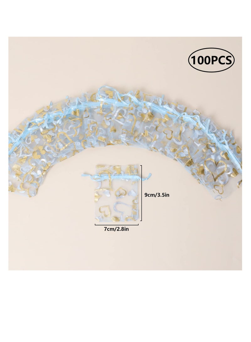 SYOSI Organza Gift Bags, 100 Pcs Small Organza Bags with Drawstring, Jewellery Pouches, Heart Organza Bags Mesh Drawstring Bag, Candy Bags, for Wedding Birthday Anniversary Party Supplies  - Image 4