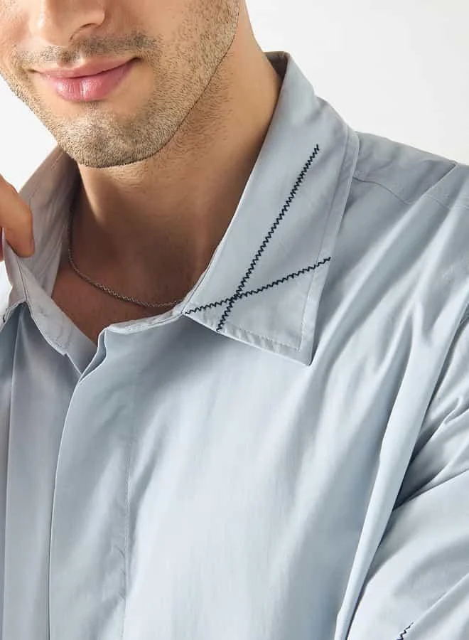 Iconic Iconic Regular Fit Embroidered Shirt with Collar and Short Sleeves