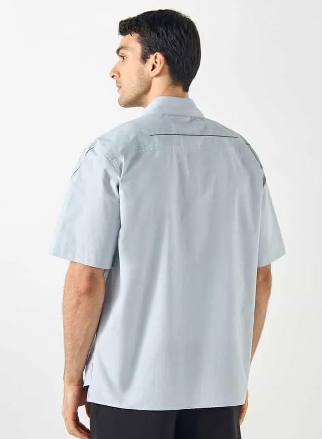 Iconic Iconic Regular Fit Embroidered Shirt with Collar and Short Sleeves