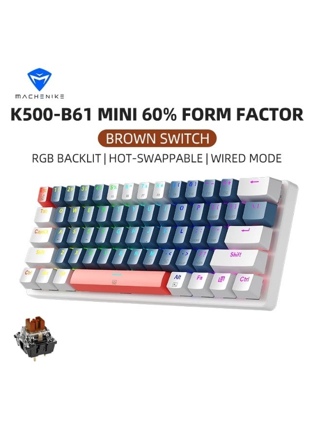 Machenike K500 B61 Wired Mechanical Keyboard 61 Keys Hot Swappable RGB Gaming Keyboard with Brown Switches - Image 1