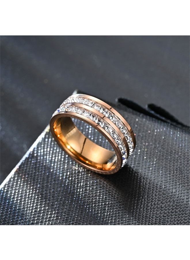Ocean - Stainless Steel Couple Ring, Electroplated Process, Decorated With Square Diamonds, Fashionable And Classic, Suitable As A Couple Gift - Image 1