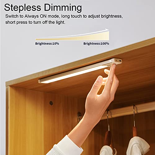 Hoteon Wireless Cabinet Light, 12 Inch Rechargeable Motion Sensor Closet Light with Stepless Dimming, Aluminum Alloy Casing, Touch Control & Magnet Under Counter, Warm - Image 3