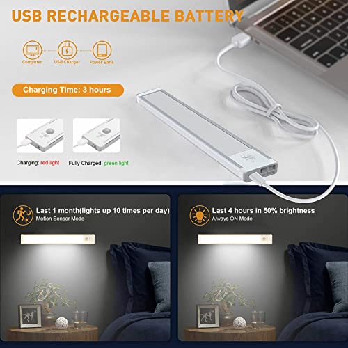 Hoteon Wireless Cabinet Light, 12 Inch Rechargeable Motion Sensor Closet Light with Stepless Dimming, Aluminum Alloy Casing, Touch Control & Magnet Under Counter, Warm - Image 5