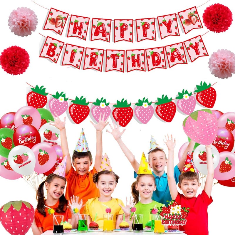 Finypa Strawberry 1st birthday party decorations include strawberry cake banner, balloons for girl, berries, first sweet, birthday party decoration - Image 5