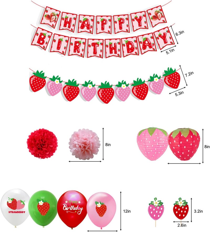 Finypa Strawberry 1st birthday party decorations include strawberry cake banner, balloons for girl, berries, first sweet, birthday party decoration - Image 3