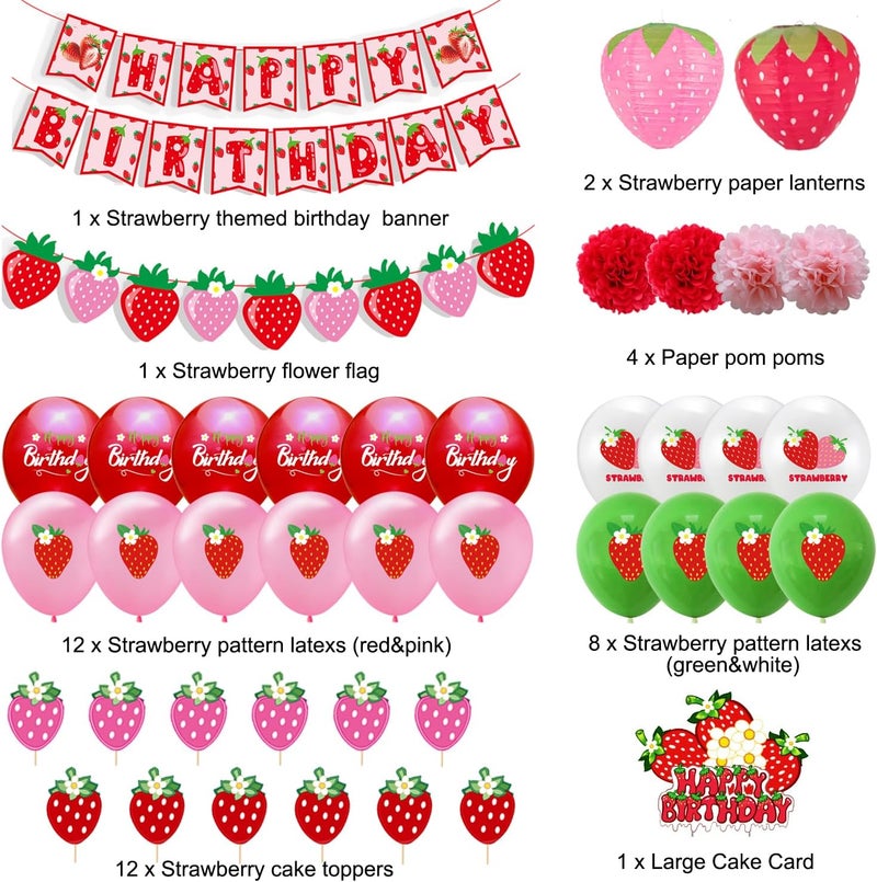 Finypa Strawberry 1st birthday party decorations include strawberry cake banner, balloons for girl, berries, first sweet, birthday party decoration - Image 2