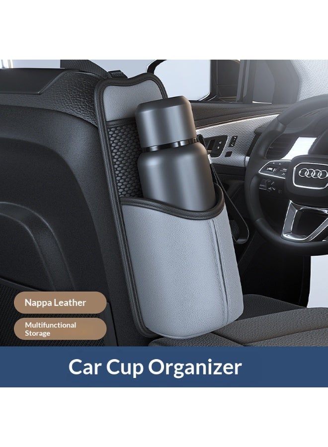 حامل أكواب للسيارة، حقيبة تخزين محمولة للمقعد، حامل زجاجة ماء للسيارة، رمادي - Image 1