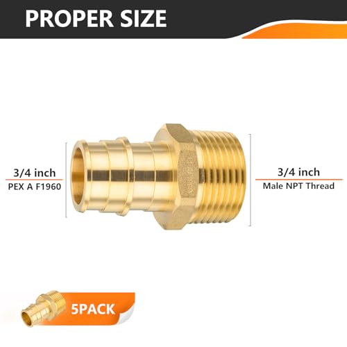 HeSun 5Pack HeSun PEX A Expansion Fitting 34 Inch Male Thread Adapter34 Male NPT x 34 Pex Expansion AdapterASTM F1960PEX19600185 - Image 3