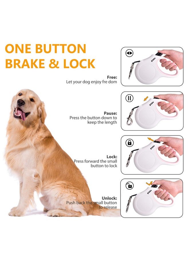 fida - Fida Retractable Dog Leash for Small Breed up to 26 lbs, 16 ft Pet Walking Leash with Dispenser and Poop Bags, Anti-Slip Handle, Reflective Strong Nylon Tape, One-Handed Brake (S, White & Pink) - Image 1