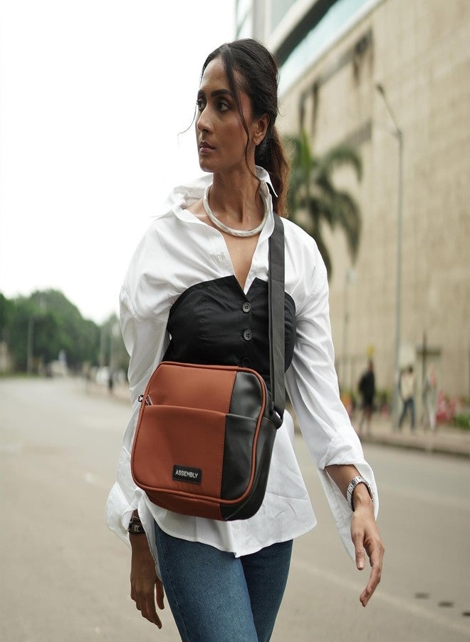 THE ASSEMBLY Assembly Unisex Lightweight Cross Body Shoulder Sling Bag with Quick Side Pockets Access and Adjustable Strap (4L) - (Rust) Sway - Image 2