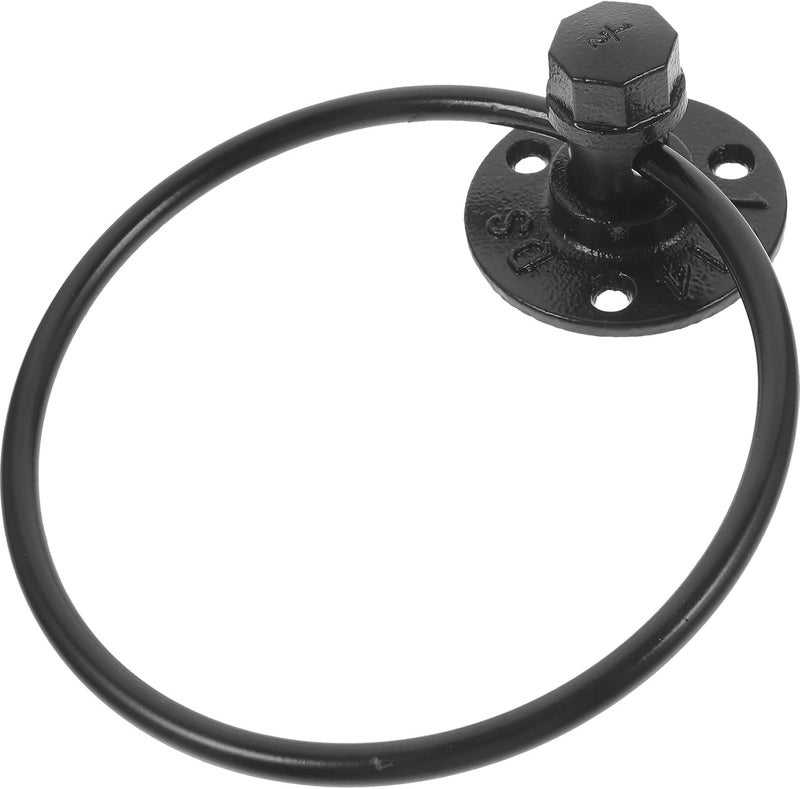 MAGICLULU Industrial Style Wall Mounted Towel Ring Black Iron Bathroom Hand Towel Holder Rustic Vintage Bathroom Accessories - Image 1
