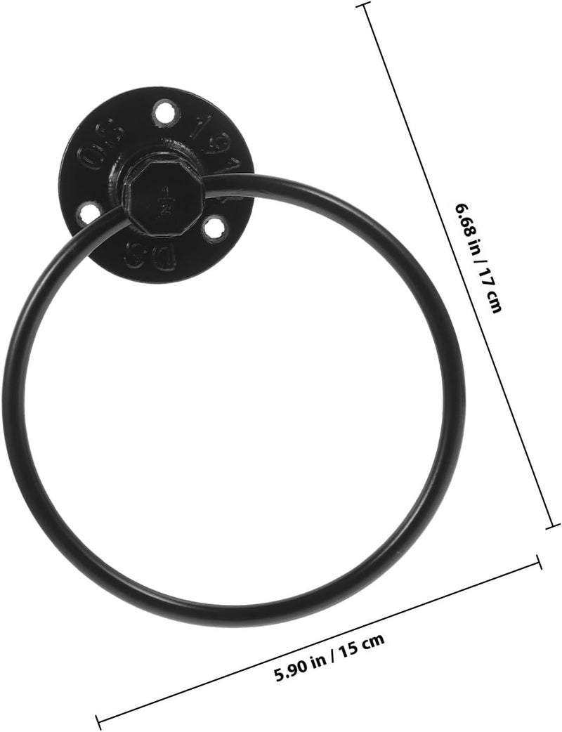 MAGICLULU Industrial Style Wall Mounted Towel Ring Black Iron Bathroom Hand Towel Holder Rustic Vintage Bathroom Accessories - Image 2