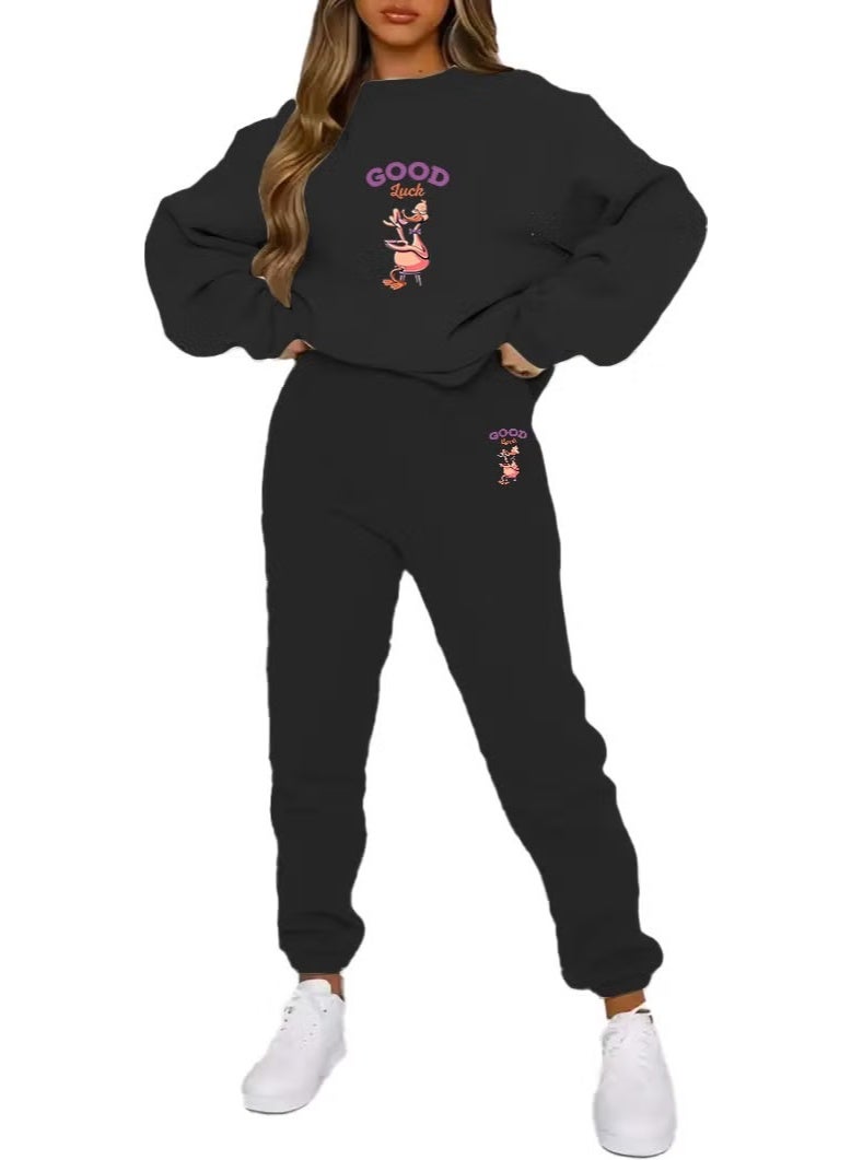 DogFish Tracksuit Set Good Luck Printed Plus Size Bottom Top Set - Image 1
