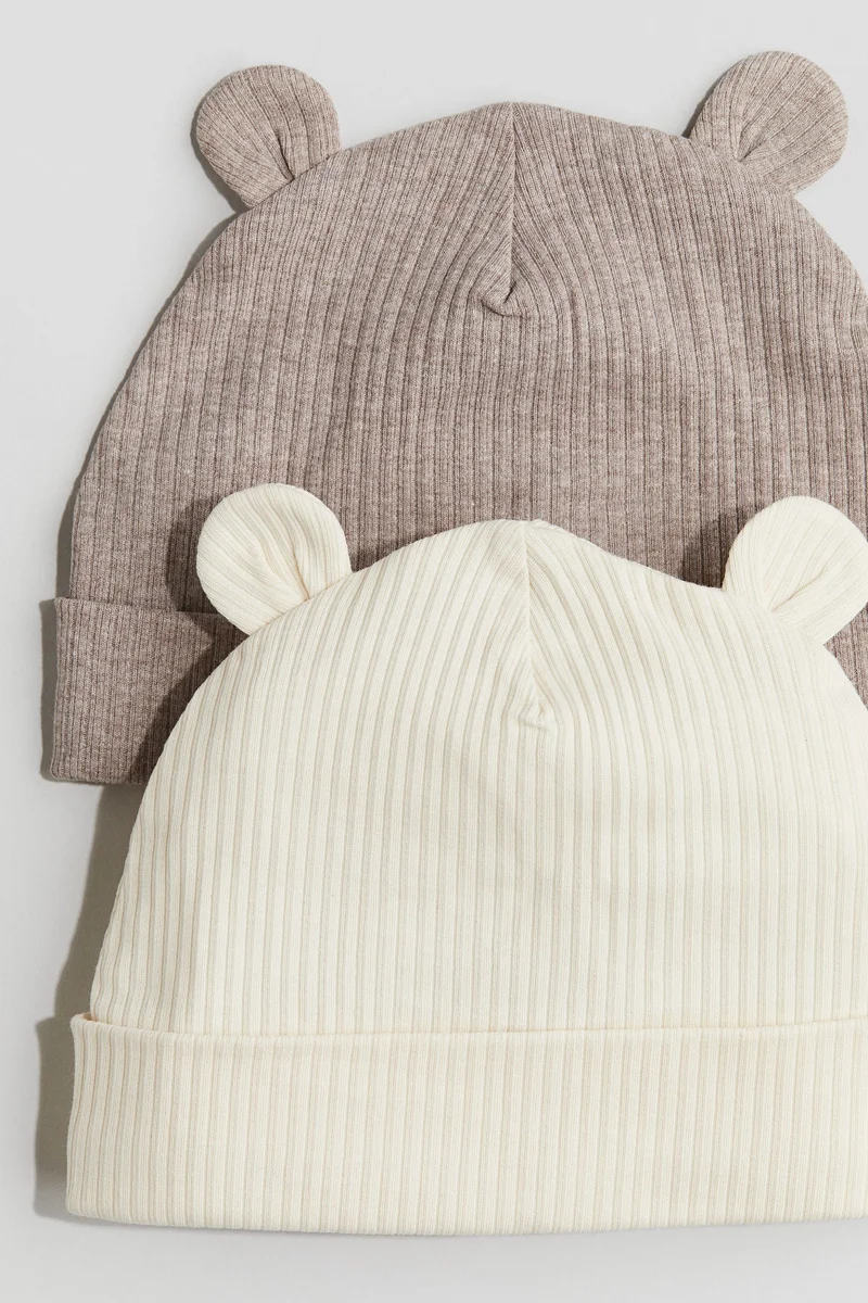 H&M 2-pack ribbed ear-detail beanies