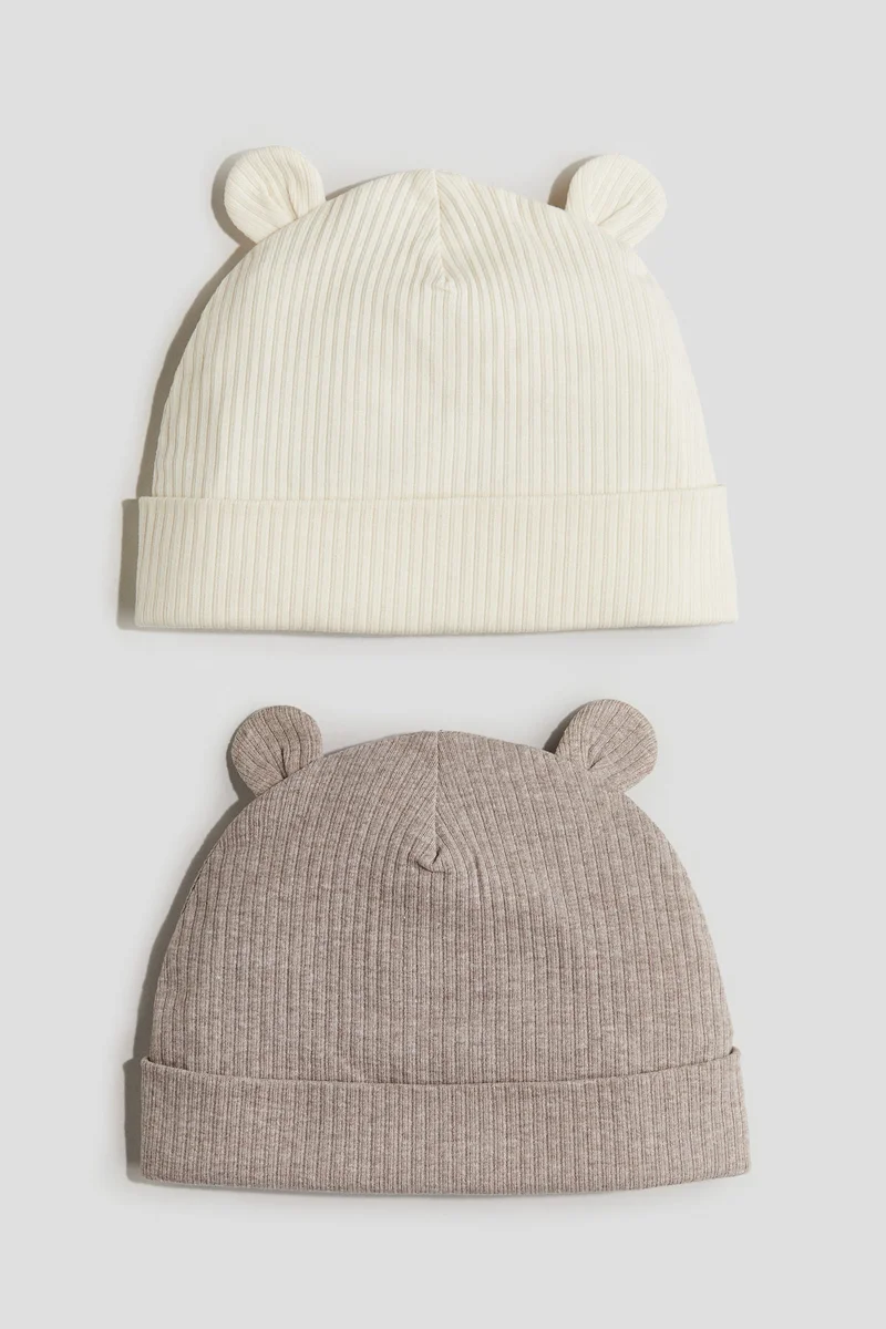 H&M 2-pack ribbed ear-detail beanies