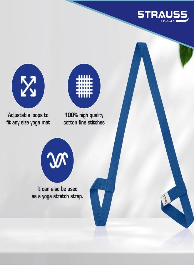Strauss Adjustable Yoga Mat Strap |Sling Belt for Carrying & Holding Mat |Durable Cotton Yoga Mat Carrying Strap |Carrier Sling with Thick, Durable & Comfy Texture | for Up to 15 mm Yoga Mats, (Blue) - Image 2