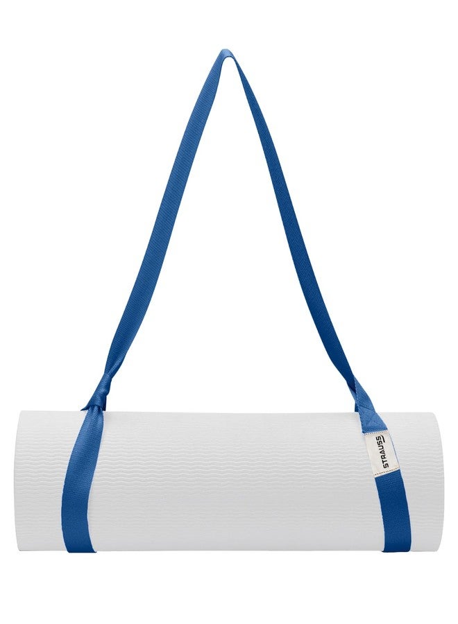 Strauss Adjustable Yoga Mat Strap |Sling Belt for Carrying & Holding Mat |Durable Cotton Yoga Mat Carrying Strap |Carrier Sling with Thick, Durable & Comfy Texture | for Up to 15 mm Yoga Mats, (Blue) - Image 1