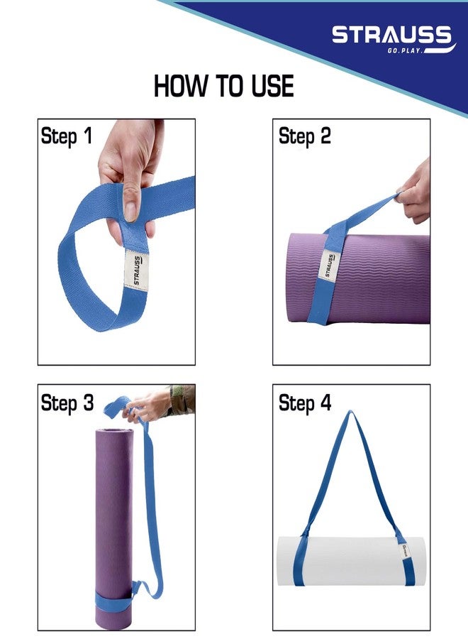 Strauss Adjustable Yoga Mat Strap |Sling Belt for Carrying & Holding Mat |Durable Cotton Yoga Mat Carrying Strap |Carrier Sling with Thick, Durable & Comfy Texture | for Up to 15 mm Yoga Mats, (Blue) - Image 4