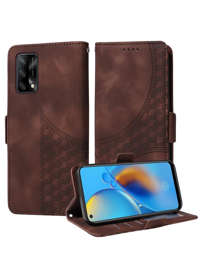 اس-توب جراب لهاتف OPPO A74 4G / F19 4G جراب هاتف جلدي منقوش عليه شكل معين مرصع بالنجوم - Image 1