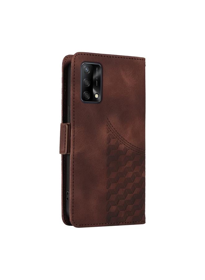 اس-توب جراب لهاتف OPPO A74 4G / F19 4G جراب هاتف جلدي منقوش عليه شكل معين مرصع بالنجوم - Image 3