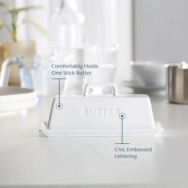 Kook Butter Dish with Lid, by , Butter Dish with Lid for Countertop, Ceramic, Butter Tray, Kitchen Butter Keeper, Butter Container, Butter Holder, Holds 1 Stick, Microwave and Dishwasher Safe, White - Image 2