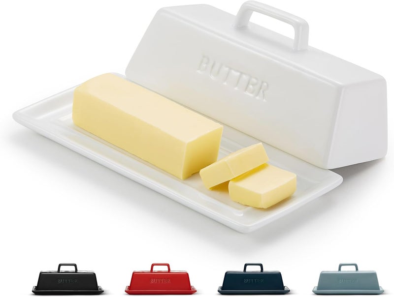Kook Butter Dish with Lid, by , Butter Dish with Lid for Countertop, Ceramic, Butter Tray, Kitchen Butter Keeper, Butter Container, Butter Holder, Holds 1 Stick, Microwave and Dishwasher Safe, White - Image 1