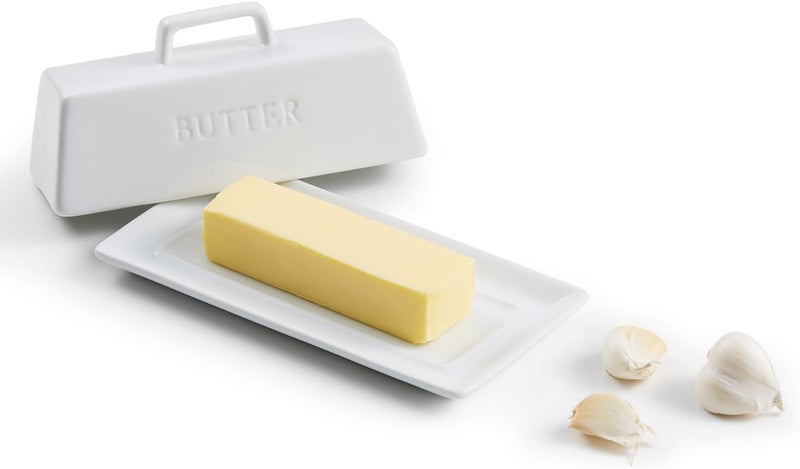 Kook Butter Dish with Lid, by , Butter Dish with Lid for Countertop, Ceramic, Butter Tray, Kitchen Butter Keeper, Butter Container, Butter Holder, Holds 1 Stick, Microwave and Dishwasher Safe, White - Image 4