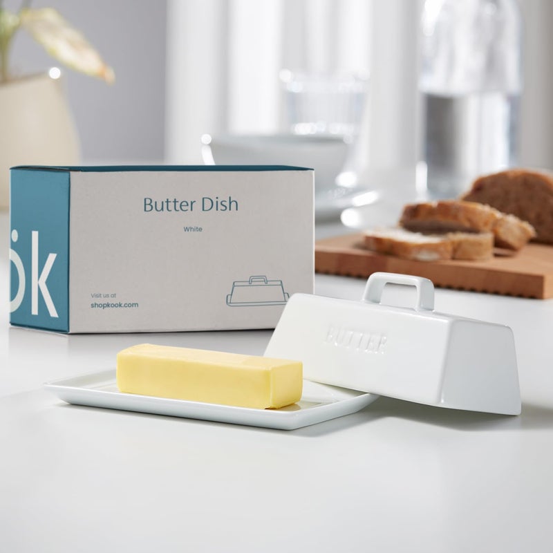 Kook Butter Dish with Lid, by , Butter Dish with Lid for Countertop, Ceramic, Butter Tray, Kitchen Butter Keeper, Butter Container, Butter Holder, Holds 1 Stick, Microwave and Dishwasher Safe, White - Image 3