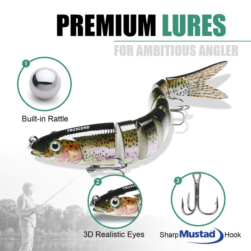 TRUSCEND Easy Catch Swimmax, Magic Noisy Turbulent Wiggling and Vibrating Actions for More Bites, Segmented Swimbait Jointed by Dyneema Strongest Fiber, Lifelike Fishing Lures for Relax Family Fishing - Image 3